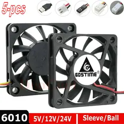 5 Pieces LOT Gdstime 5V 12V 24V 2Pin 3Pin USB 60mm 60x60x10mm 6010 DC Mini Computer Cooling Cooler Fan Ball / Sleeve Bearing