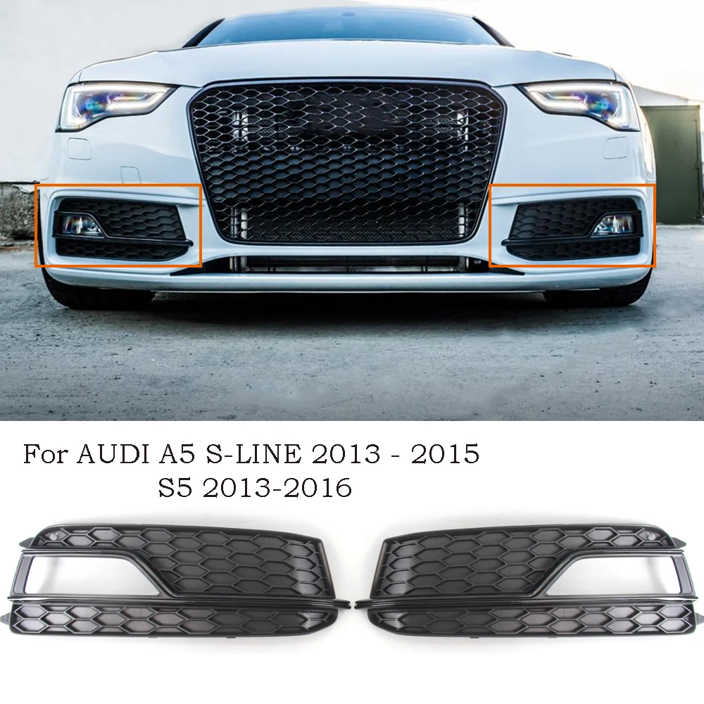 

Fits for AUDI A5 S-LINE / S5 2013-2016 Front Bumper Fog Light Honeycomb Grill Cover Trim PAIR