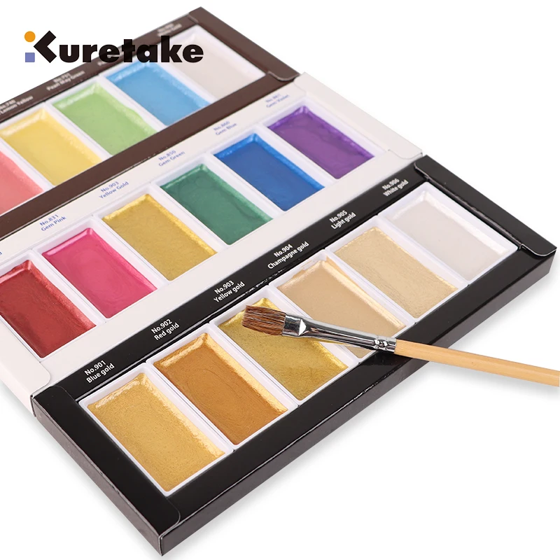 Kuretake Gansai Tambi Starry/Pearl/Gem Effen Aquarel Schildert 6 Kleuren Tekening Metallic Parelmoer Water Kleur Verf MC20GC-6V