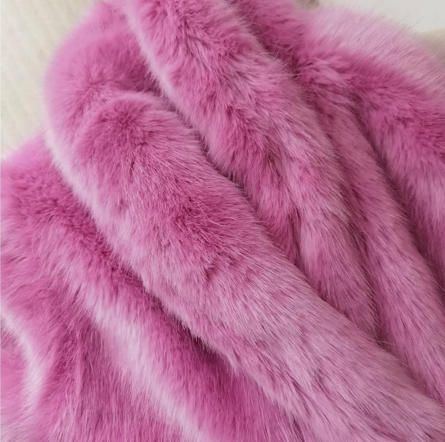 2021 Winter Women Shawl Color Lapel Short Faux Fox Fur Jackets Warm Rose Pink Soft Hairy Shaggy High Waist Coat  Party Outerwear