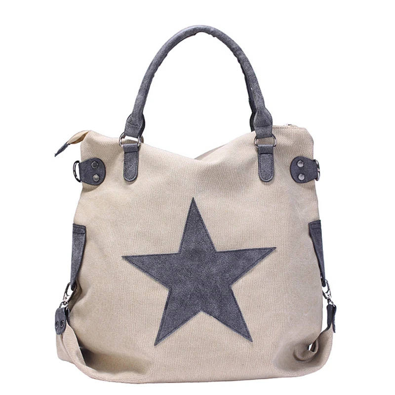 Large Canvas Women Shoulder Bags Fashion Pentagram Matte Leather Handbag Duffel Tote Weekend Designer Vintage Style Female Bag