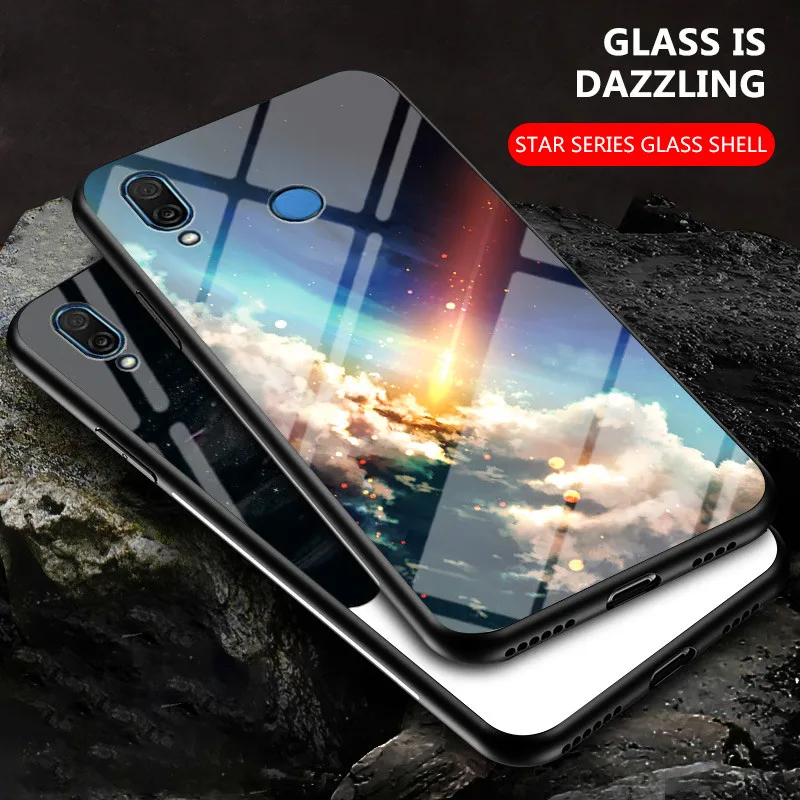 Huawei Honor Play COR L29 Case Marble Glass Hard Cover Phone Case for Huawei Honor Play Cor-L29 Shockproof Cover