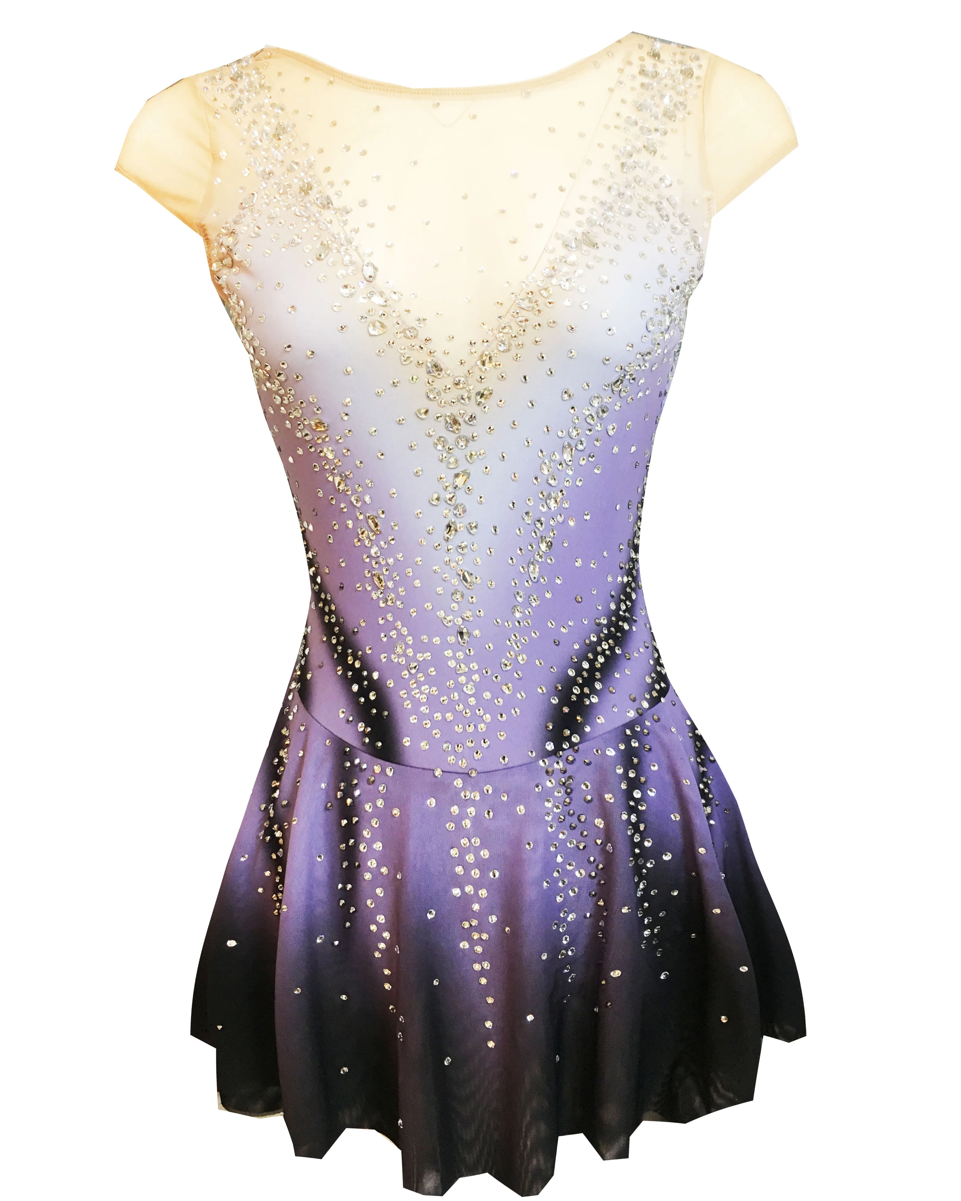 Violet Figure Skating Dress Long-Sleeved Ice Skating Skirt Spandex