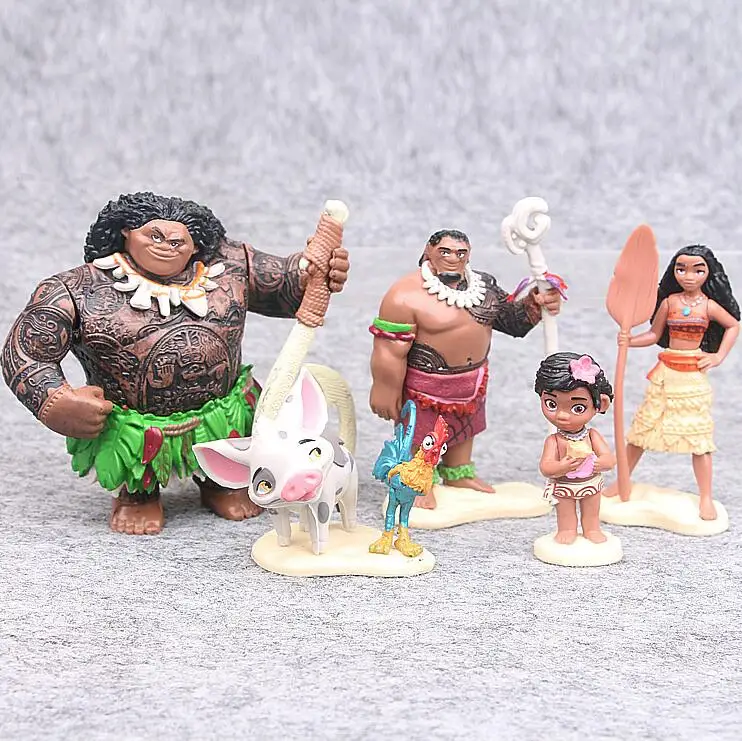 5pcs/set 6-12cm Moana Princess Maui Chief Tui Tala Heihei Pua Action Figure Brinquedo Toys For Children New Year Gift