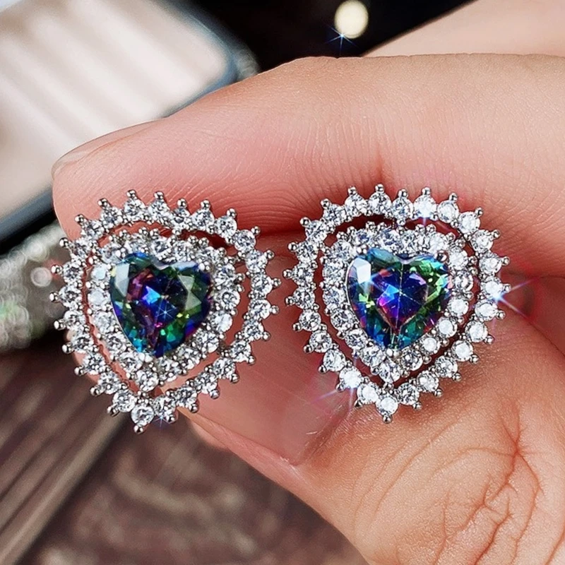 CAOSHI Noble Party Heart Earrings Women Luxury Female Brilliant Crystal Zirconia Accessories Elegant Celebrity Fancy Jewelry