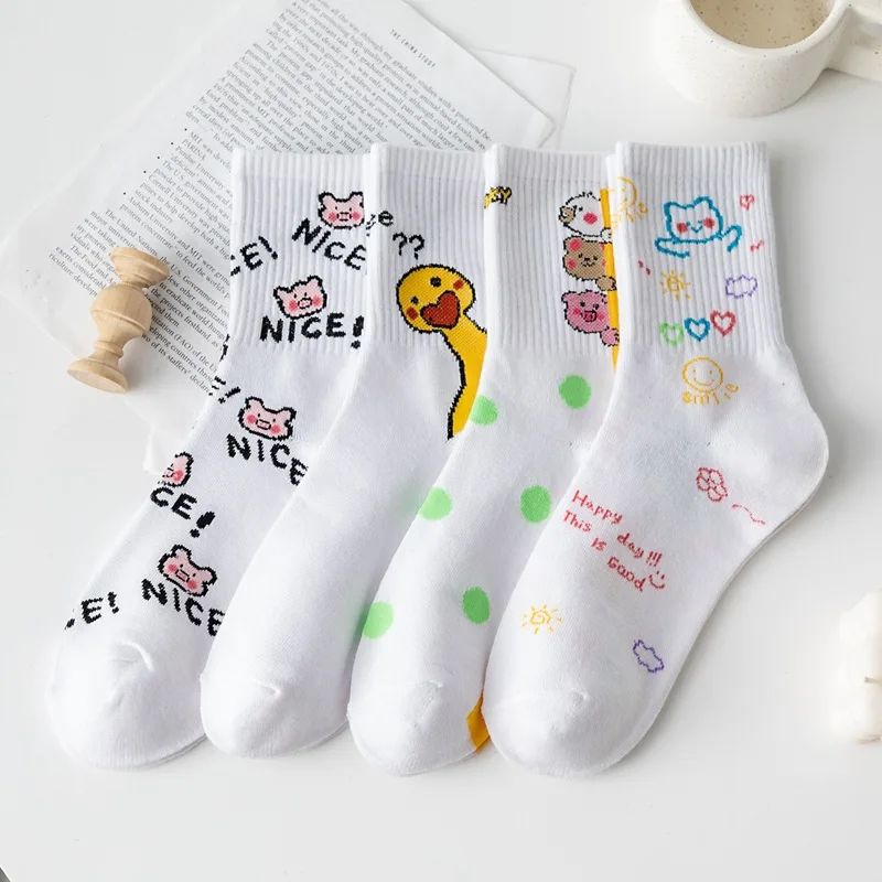 Spring/Summer 2021 New Cartoon Duck Animal Women\'s Socks 1 Pair Of Piggy Bear Cute Girl Cotton Women\'s Socks EU 35-43 Size