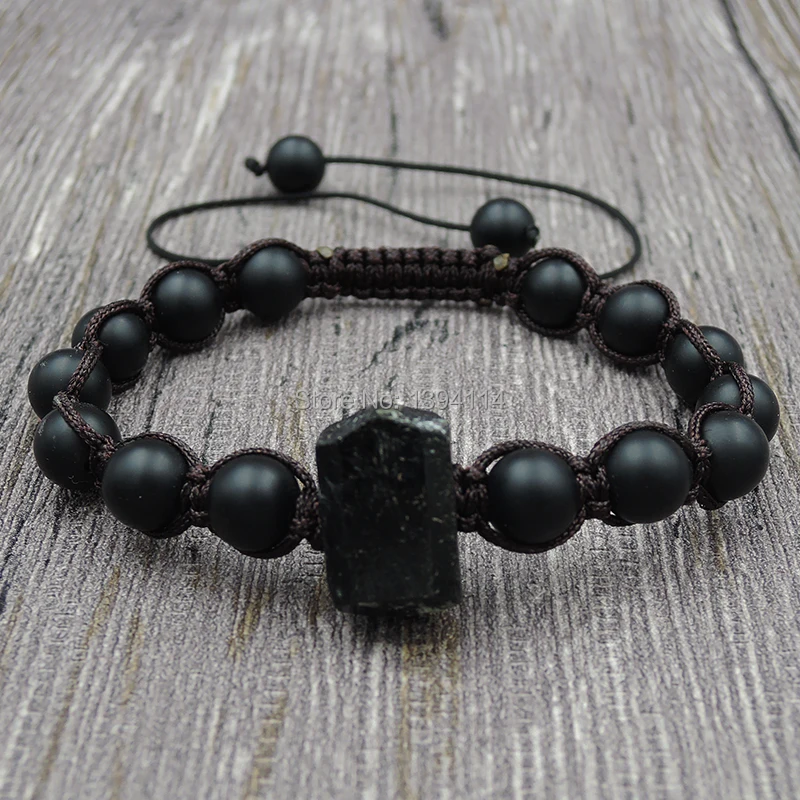 Black Tourmaline Double Point Frosted Agate Round Beads Bracelet Hand-knitted Centripede Knot