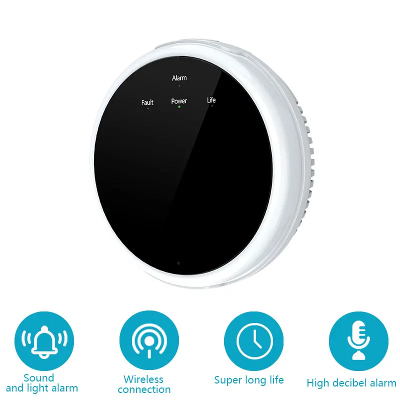 Wireless Gas Sensor 433MHz Frequency Ev1527 Encoding Method Wall Hanging Installation 70dB Alarm Volume Smart Alarm Detector Kit