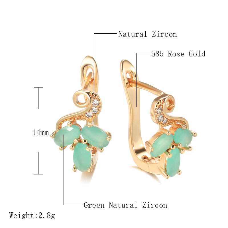 Korean Geometric Mint Green Oval Zircon Women Fashion Earrings 585 Rose Gold Color Temperament Jewelry Girl\'s Sexy Earrings