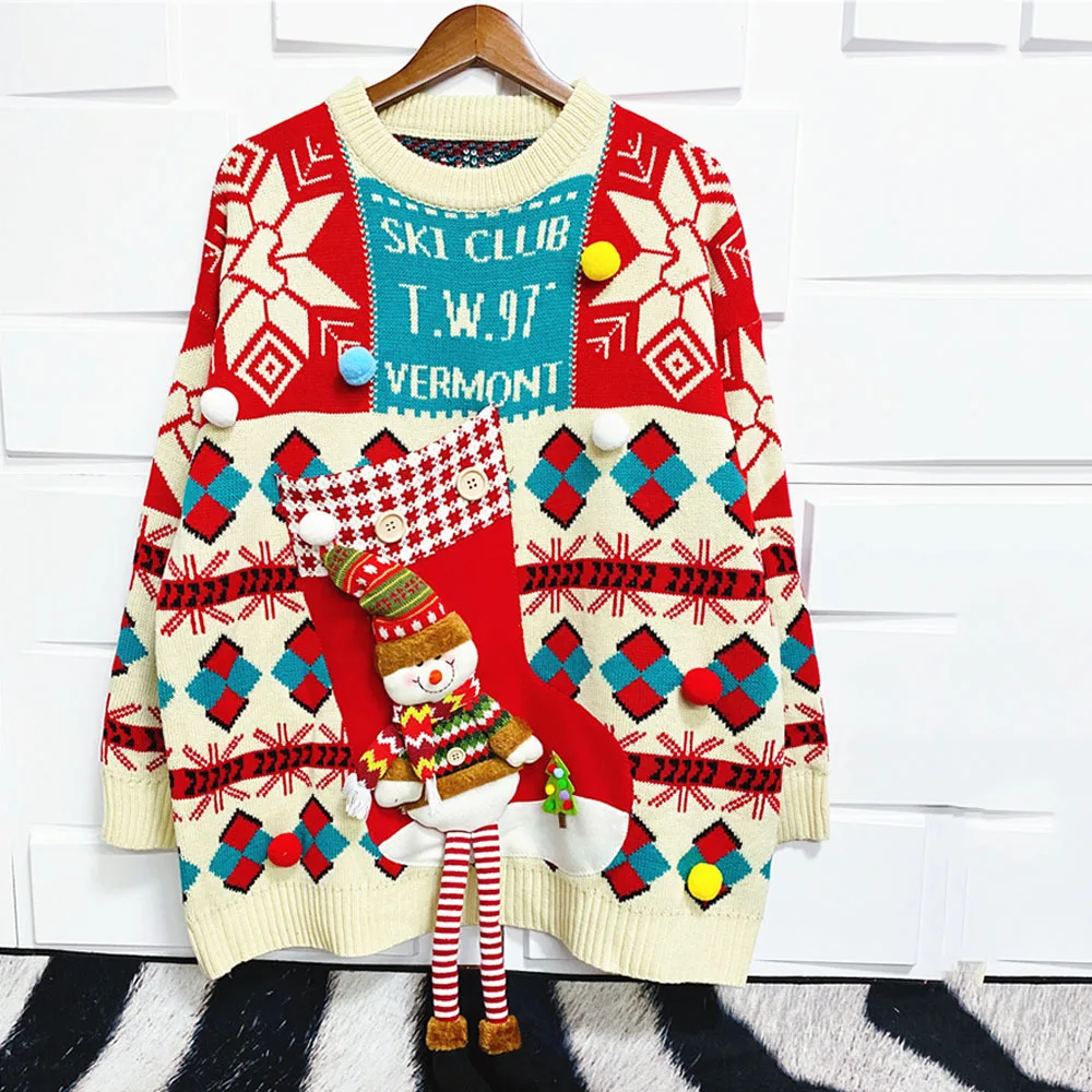 Ugly Christmas Sweaters For Women Twenty Styles Female Large Size Christmas Snowman Sweater Women Pullover Sweater