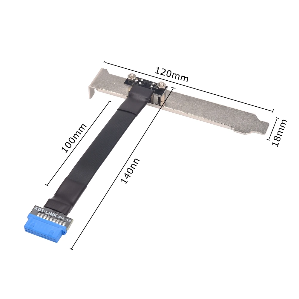 كابل تمديد مسطح USB 3.0 19Pin/20Pin إلى Type-C ذكر إلى أنثى للكوع الجوي FPV مع دعامة يربك PCI لـ ITX A4