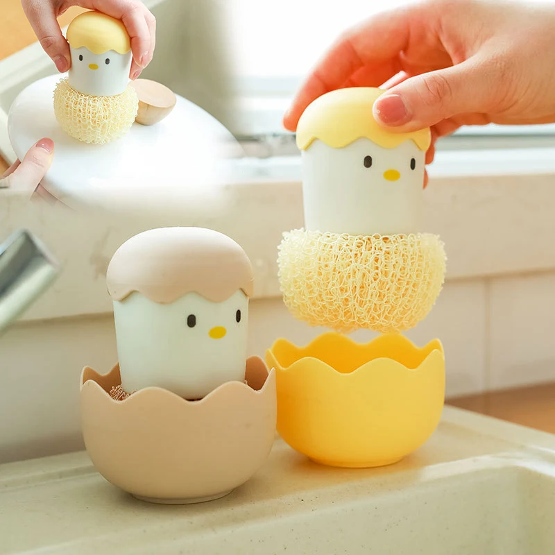 NUBECOM Cute Cleaning Brush Eggshell Chicken Design Dish Brush Pan Pot Detachable Cleaning Tool Kitchen Accessories Practical