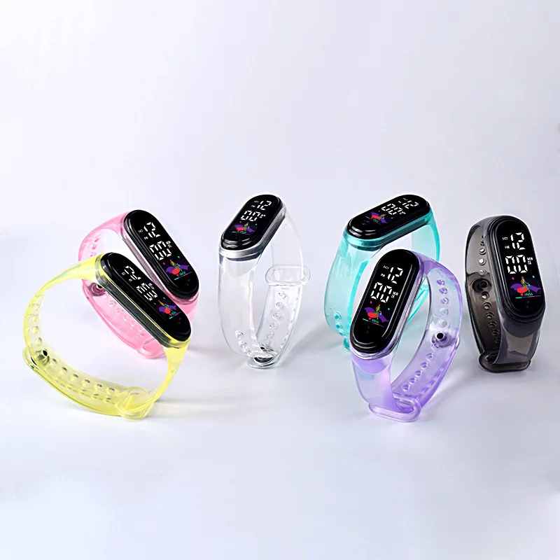 Jam Tangan Anak Transparan Warna Permen untuk Anak Laki-laki Perempuan Jam Tangan Silikon Olahraga Jam Tangan Anak Digital LED Gelang Modis Hadiah Ulang Tahun