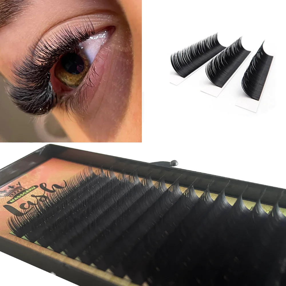 MASSCAKU 16rows/case 8-16mm & mix Premium Natural Synthetic Mink Individual Eyelash Single Extension eyelashes soft cilia lashes