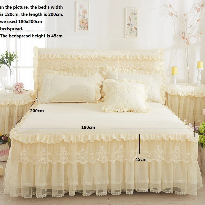 Princess 1 Piece Lace Bed Skirt + 2 Piece Pillowcases Bedding Bedspreads Sheet Pink Lace Bedding Set Bed For Girl Bed Cover