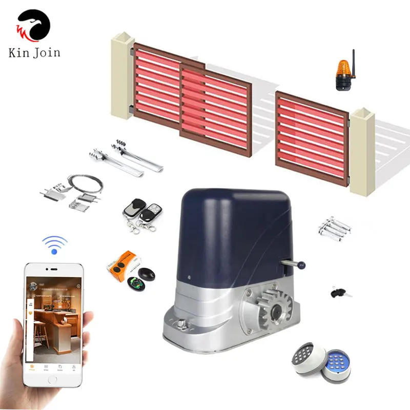 KINJOIN Electric sliding gate opener, AC motor automatic gate with 4m rack and 2 remotes Complete kit accessories are optional