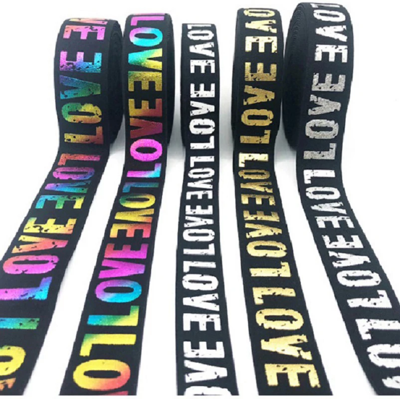 20/25/30/40mm LOVE Elastic Band Letter Printing Rubber Elastic Sport Belt Sewing Clothing Waistband Bags Decoration 5 Yards/lot