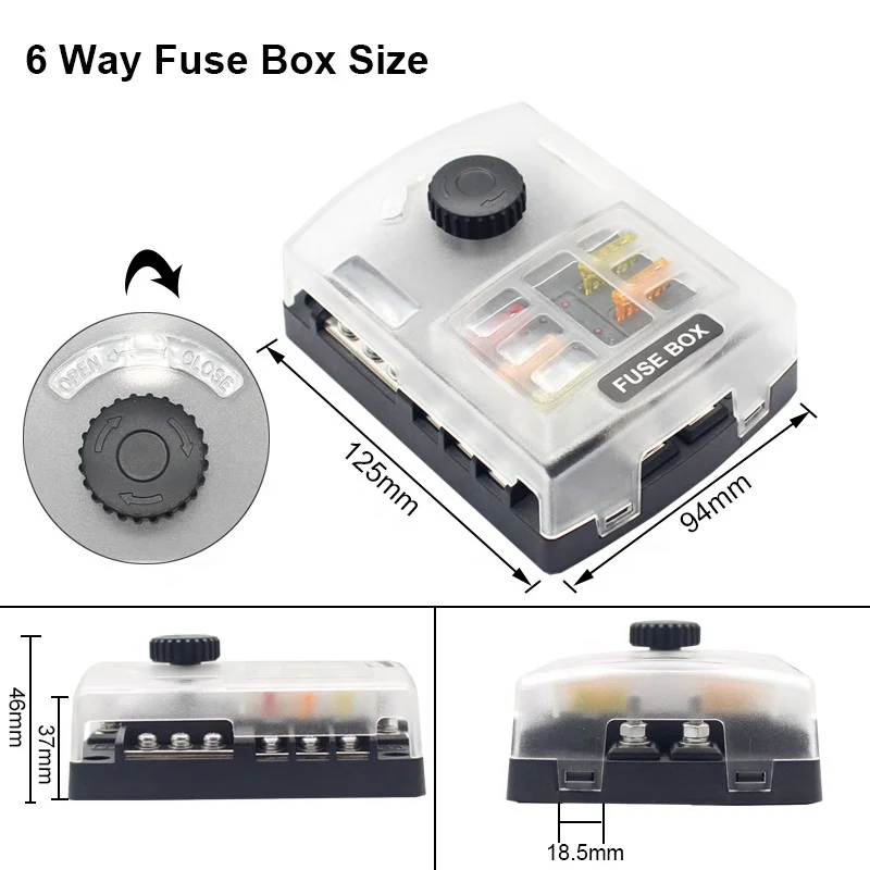 Plastic Cover 4 Ways Blade Fuse Block 12V 32V Fuse Box Holder M5 Stud With LED Indicator Light For Auto Car Marine