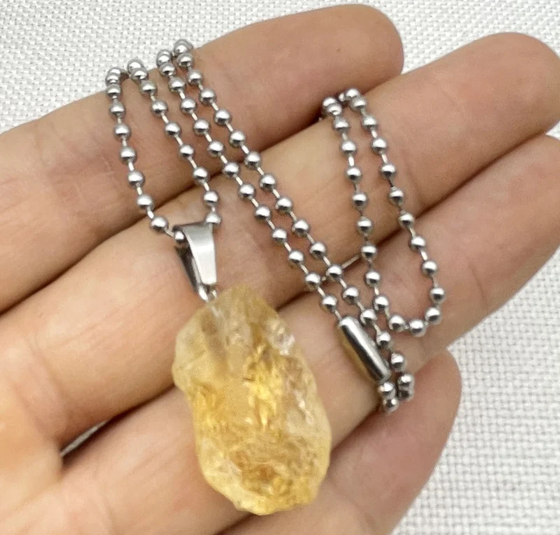 Natural Stone Yellow Crystal Black Tourmaline Repair Ore Can Be Used Charm Citrine Pendant For DIY Jewelry Making Necklace 1pc