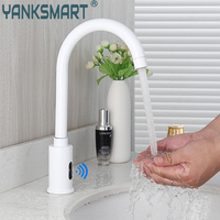 YANKSMART White Bathroom Sensor Faucet Basin Sink Deck Mounted Free Touch Automatic Inflated Sensor Washbasin Mixer Water Tap