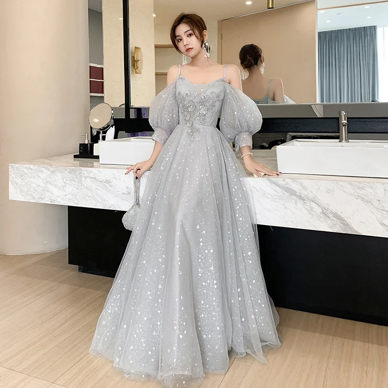 Temperament Bridesmaid Dress Lantern Sleeve Evening Party Dress Fairy Stage Show Dress Elegant Banquet Dress A-line Maxi Dress