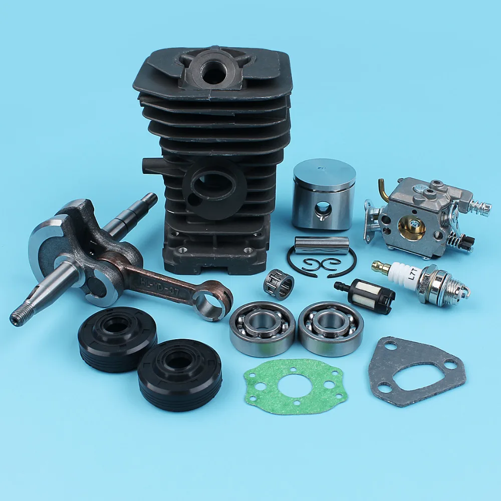 Imagem -02 - Cilindro Pistão Virabrequim Carburador para Husqvarna 136 137 141 142 Motosserra Rolamento Selos de Óleo Filtro Gaxeta Nikasil Chapeado 38 mm