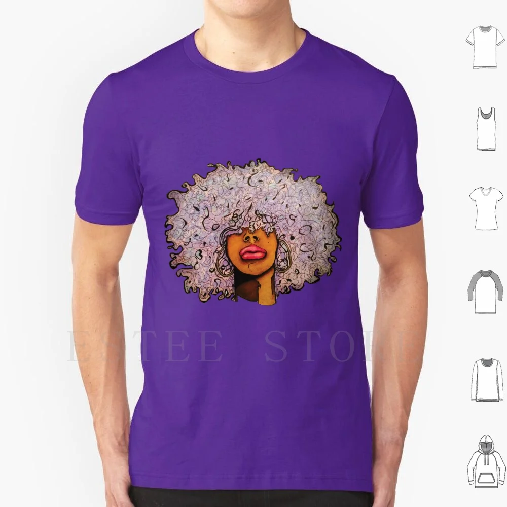 Lavanda fro t camisa diy tamanho grande 100% algodão lavanda roxo fro cabelo afro twa étnico neo alma mulher negra lábios eu não me importo