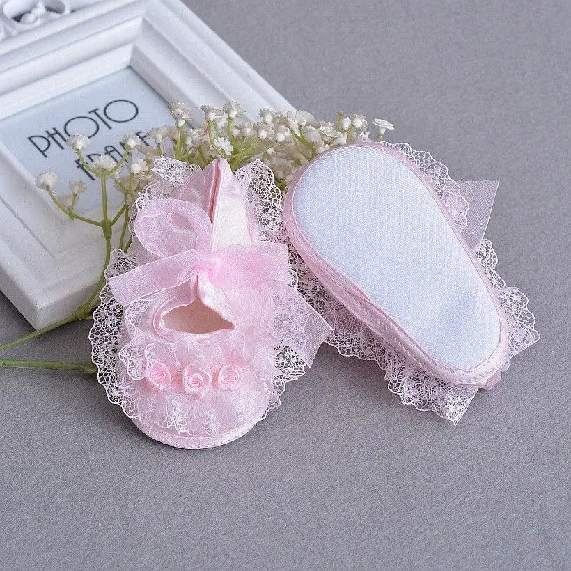 0-12M Baby Shoes Baby Girl Bow-knot Soft Sole First Walkers Infant Anti-skid Lace Princess Newborn Girl Infant Shoes Christening