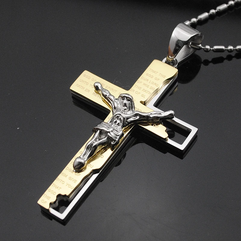 AMUMIU Jesus Cross Necklace Church Stainless Steel Religion Pendant Fashion Jewelry For Men & Women KP102