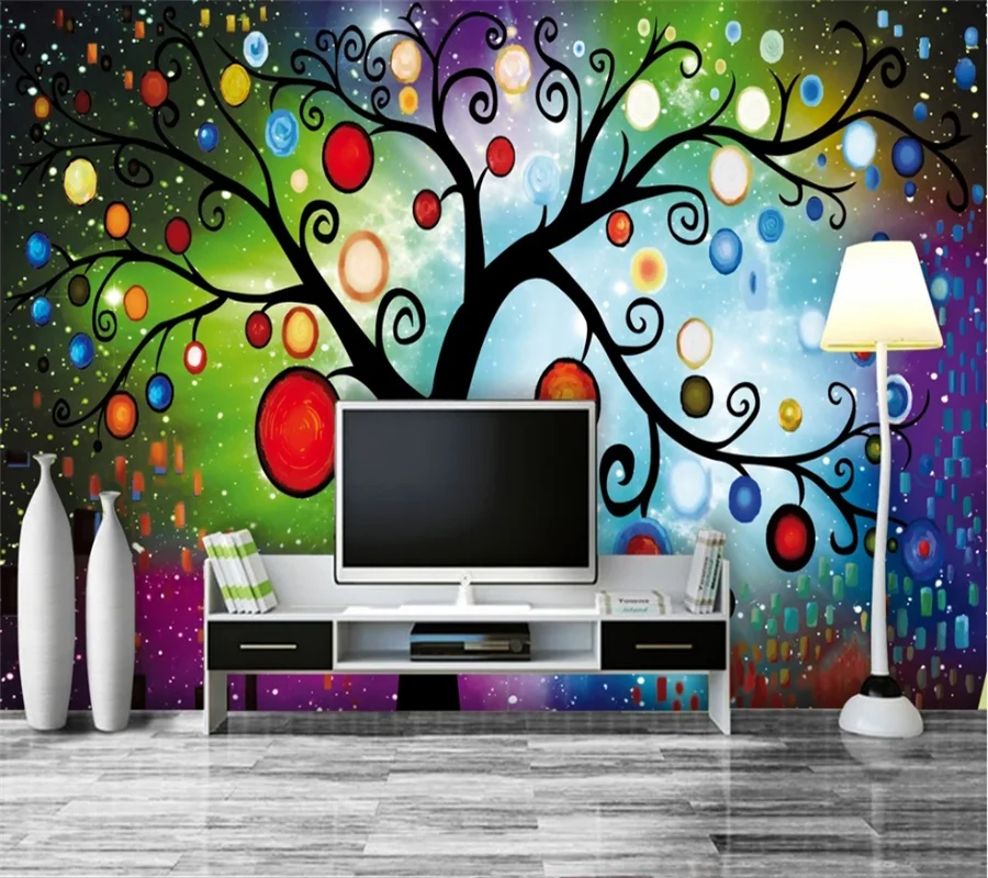 beibehang Custom wallpaper 3d mural dreamy seven rainbow tv background wall color carving decorative painting mural 3d wallpaper