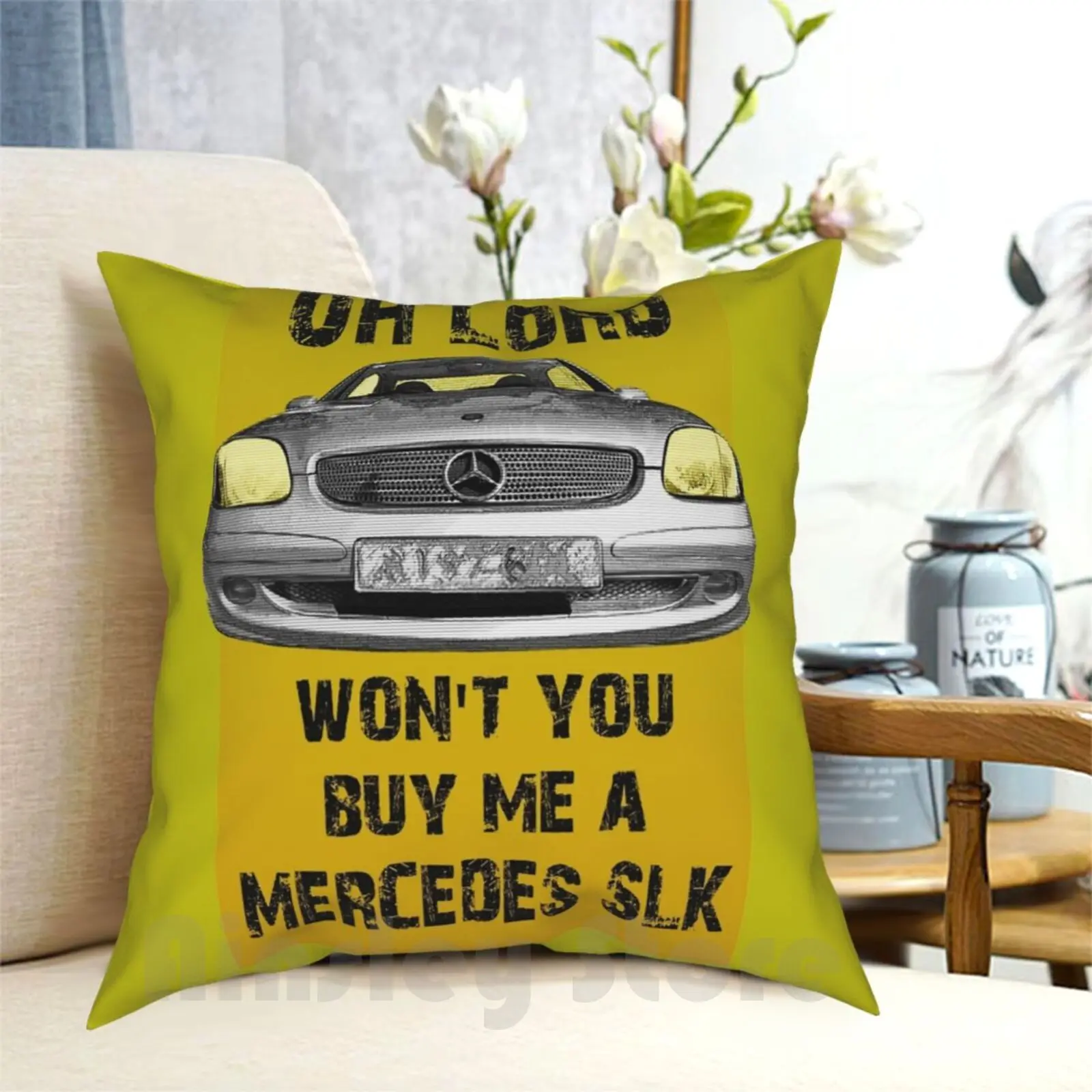 Oh Lord-Song Text Pillow Case Printed Home Soft Throw Pillow Star Daimler Label Automobile Auto Club Car Sports Car