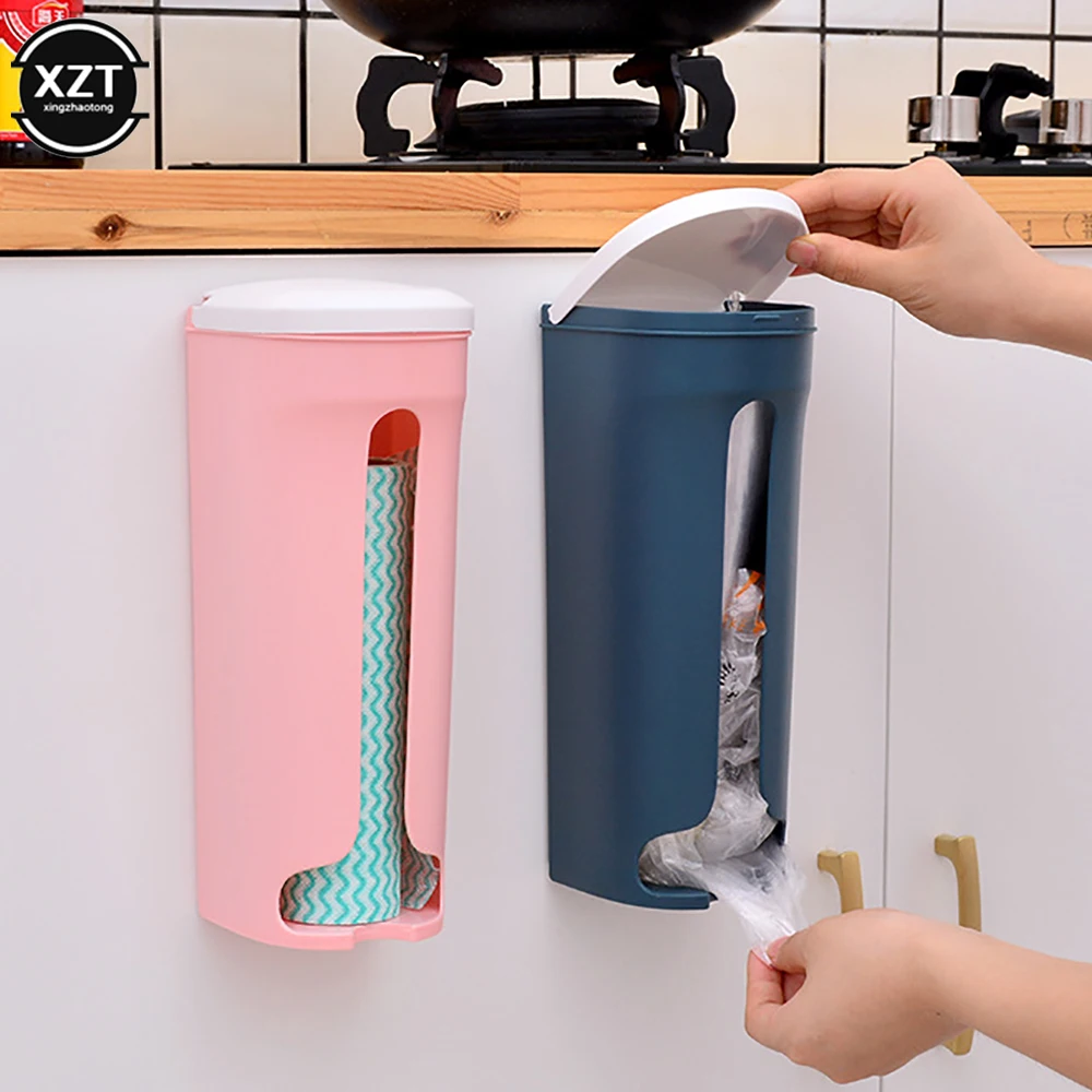 

Creative Plastic Bag Storage Rack Free Perforation Wall Hanging for Kitchen Bathroom Accessories Garbage Bag Organizer Box