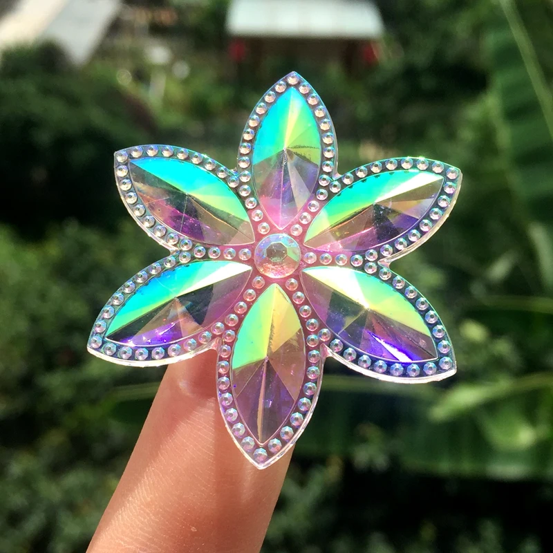 46mm Clear White AB Color horses Big Crystal Flower Rhinestones Applique Big Strass Sewing Acrylic Crystal Flat Back Stones