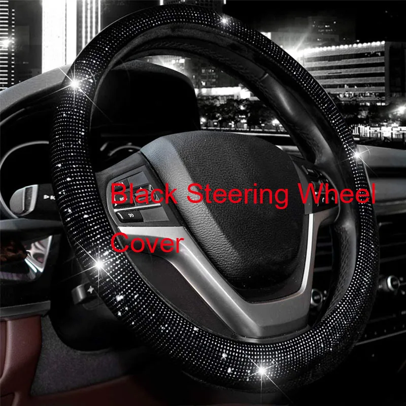 

Luxury Crystal Black Diamond Car Steering Wheel Covers Auto Handlebar Cover Shoulder Pad Guard Cover Car Interior Accessories