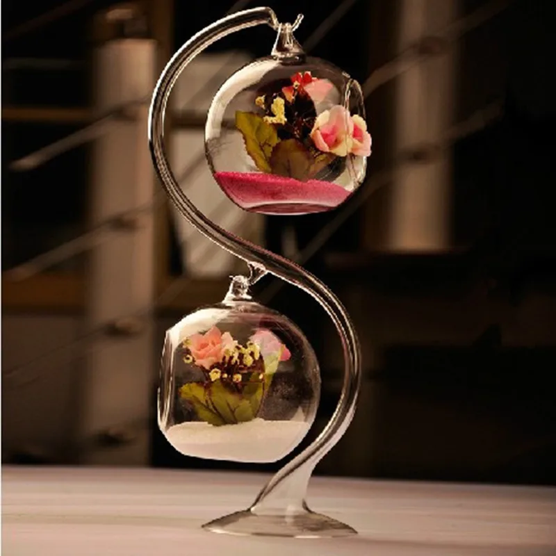 

S Style Glass Stand Vase for Home Decoration, Hanging Terrarium, Wedding Party Prop Free Shipping, 10x30cm, 2 sets/pack