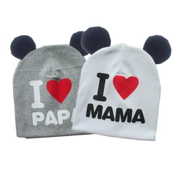 brand baby earflap cap girl hat cap sweet heart I love mama papa cotton beanie for girls boys with ear bonnet 6 months-3 years