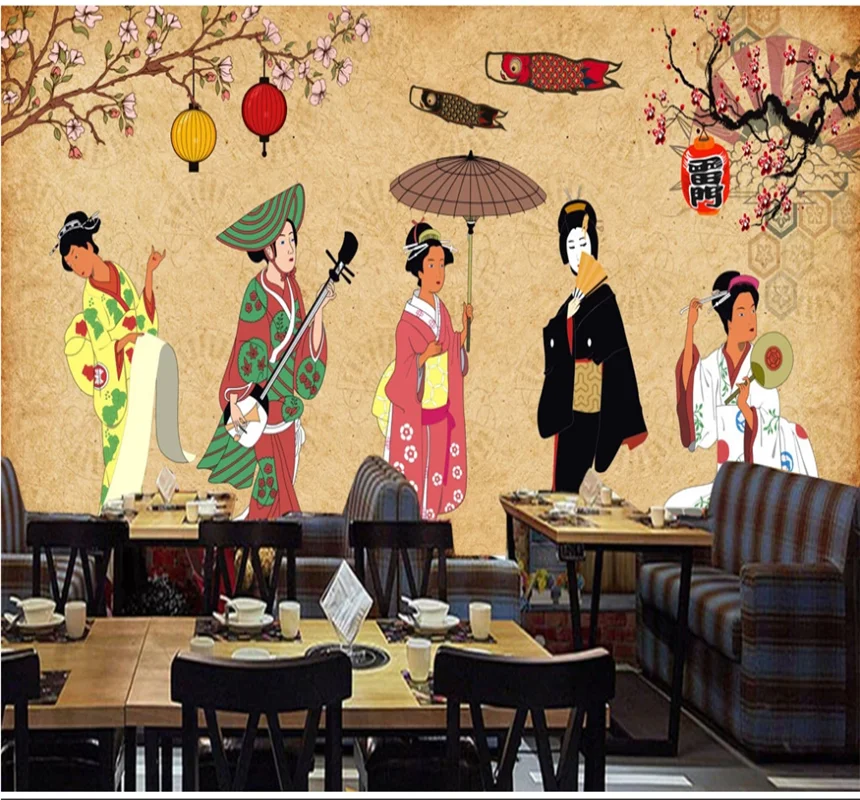 

Xuesu Custom wallpaper mural retro character restaurant sushi restaurant background wall 8D waterproof wall covering