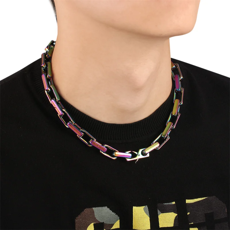 High Quality Punk Square Chain Necklace Hip Hop Twisted Quenching Thick Link Chain Collar Gothic Jewelry Men's Cuban Chain