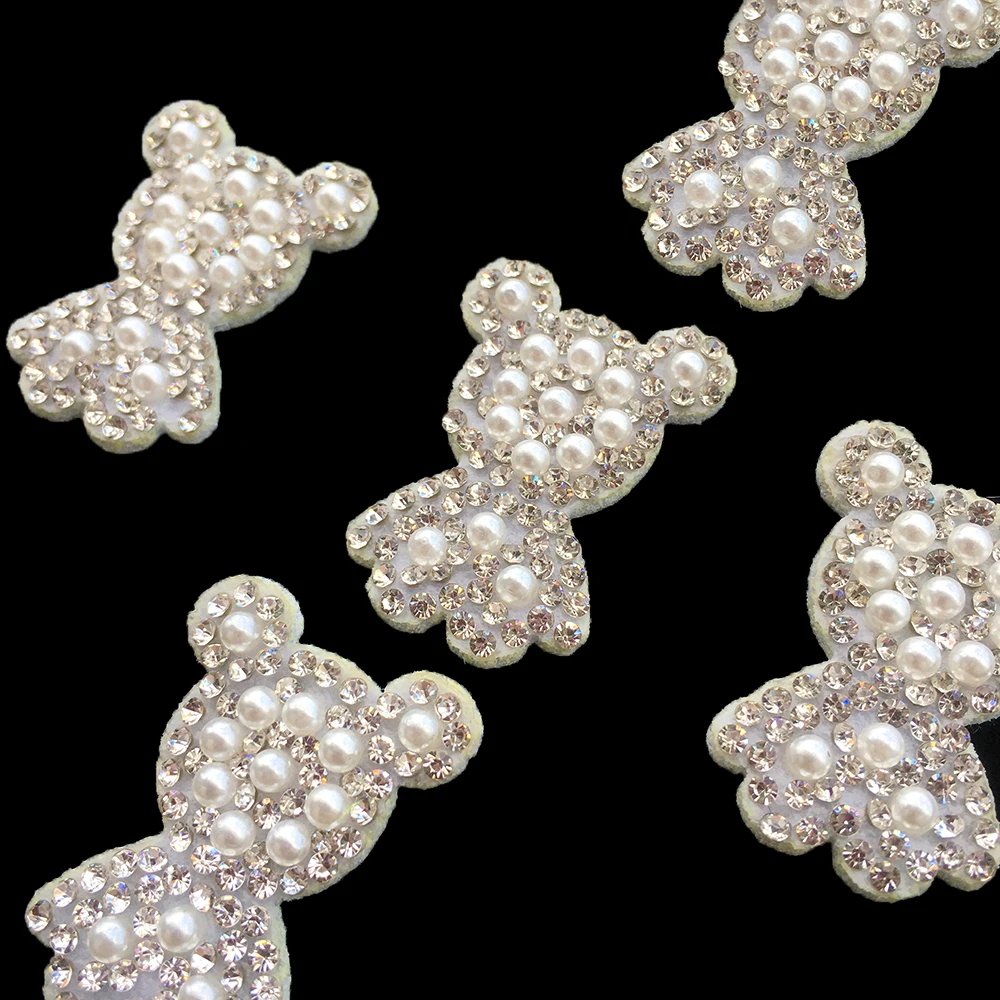 15Pcs Cute Bear Flower White Rhinestone Patches for DIY Clothes Hat Headwear Hair Clips Decor Appliques Accessories