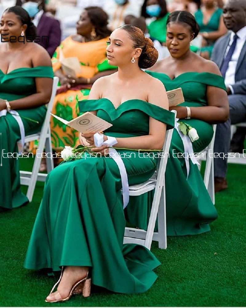 Robe de Demoiselle d'Honneur en Satin Vert Personnalisé, Longueur au Sol, pour Soirée, Invité de Mariage