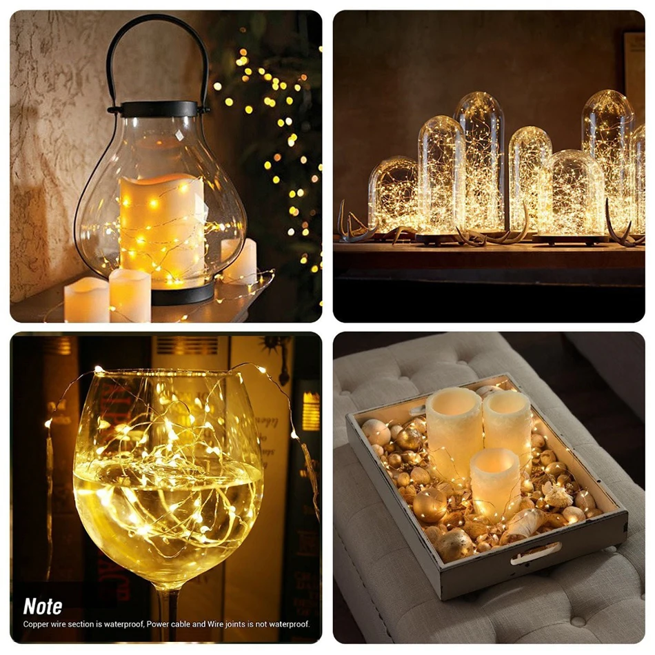 Christmas Led Copper Wire String Light String Fairy Lights Silver Wire Battery USB Remote Control for Halloween Fairy Warm Light