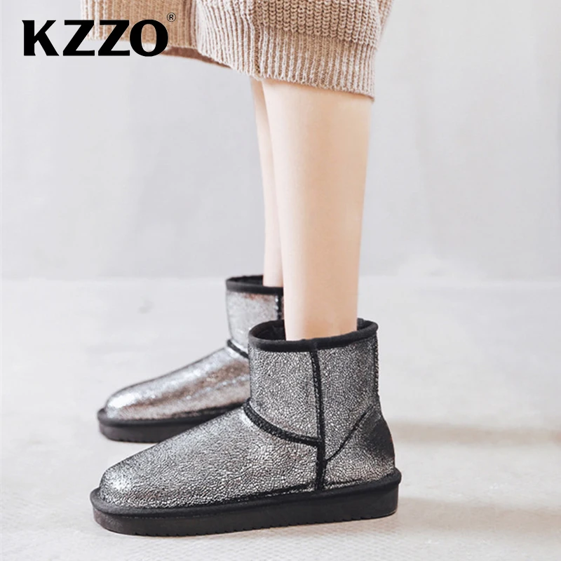 KZZO Australia Classic Waterproof Genuine Leather Ankle Snow Boots For Women 100% Natural Wool Lined Winter Warm Shoes Non-slip