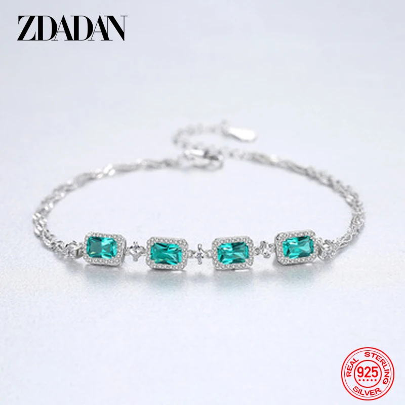 

ZDADAN 925 Sterling Silver Emerald CZ Adjustable Bracelet & Bangle For Women Fashion Wedding Jewelry Party Gift