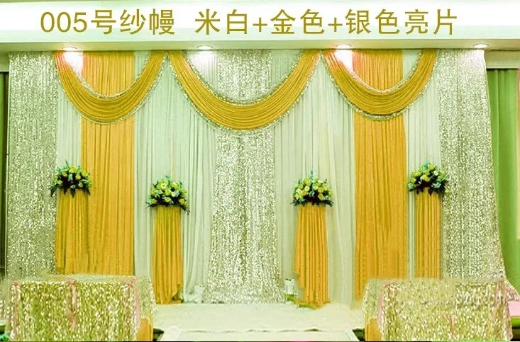 Special Offer 10ftx10ft sequin wedding backdrop curtain with swag backdrop/ wedding decoration romantic Ice silk stage curtains