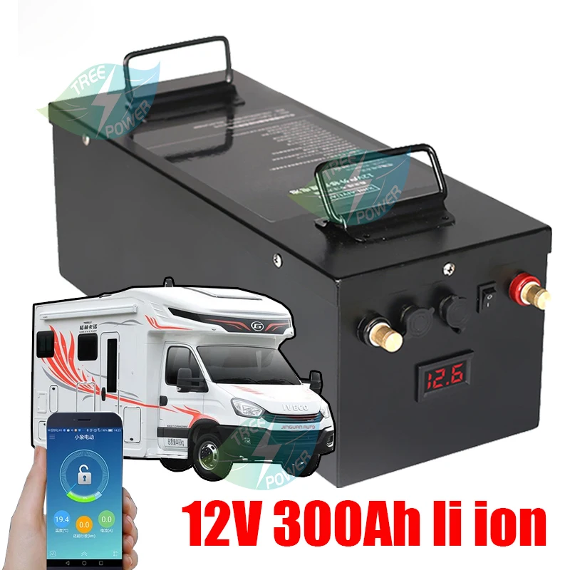 

Steel case 12V 300Ah Lithium li ion battery pack with BMS LCD display for electric boat solar system energy storage+20A charger