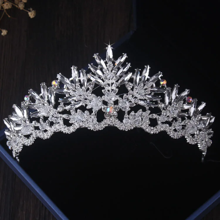 Baroque Silver Color Crystal Bridal Jewelry Sets Fashion Tiaras Crown Earrings Necklace Set for Women Wedding Dubai Jewelry Set