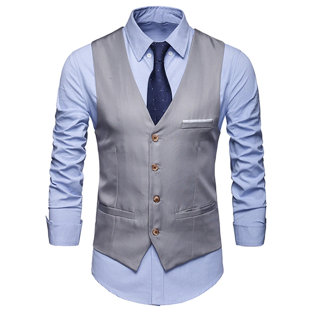 Plus Size Formal Men Solid Color Suit Vest Single Breasted Business Waistcoat