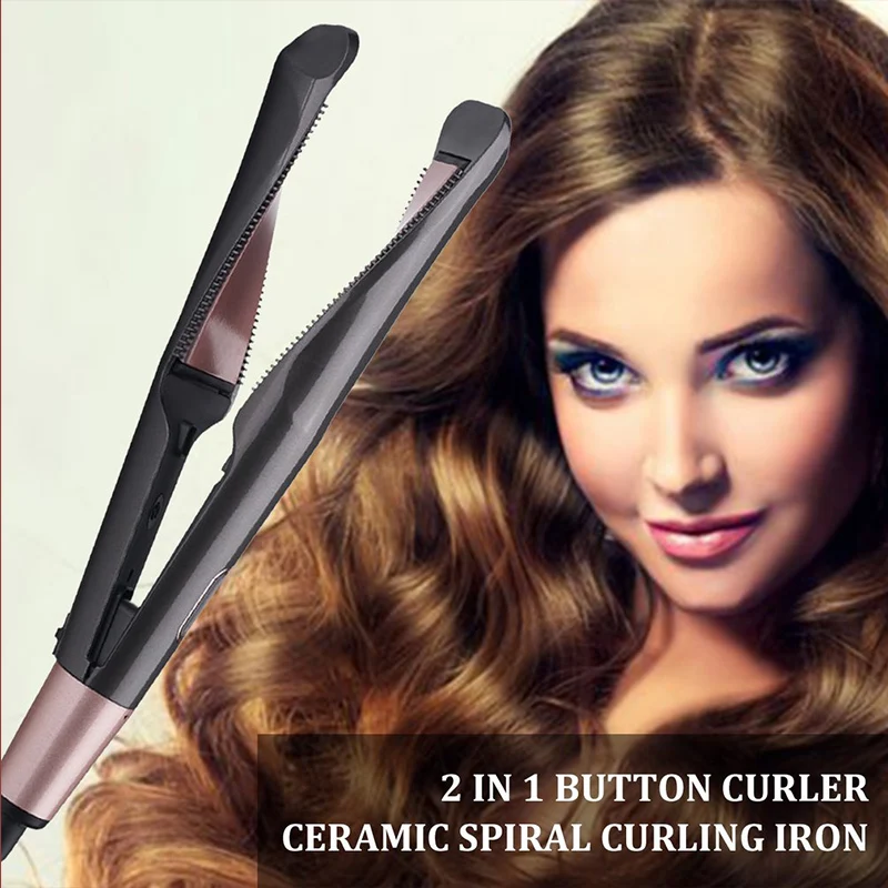 2 in 1 Twist Curling Iron Rotating Hair Straightening Iron Hair Curler Wet & Dry Flat Iron Curling Hair Styler Tools