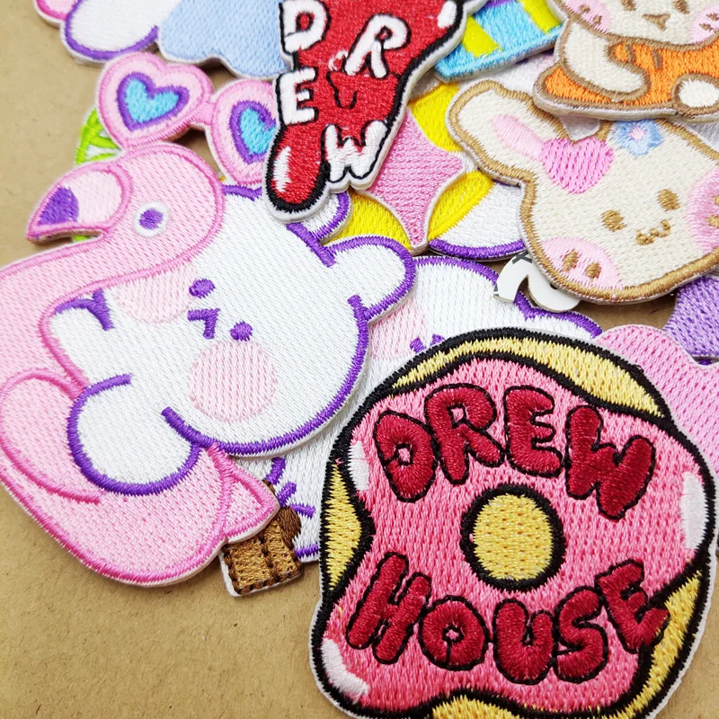 Flower Rabbit Pizza Stick-On Patches Cloth Mend Decorate Clothes Apparel Sewing Decoration Applique Badges Patch Lollipop