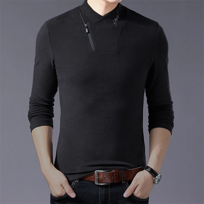 Liseaven Brand 2021 New Cotton Men's T-shirt Long Sleeve T Shirt Men Solid Color V-Neck Collar Oversized T Shirt